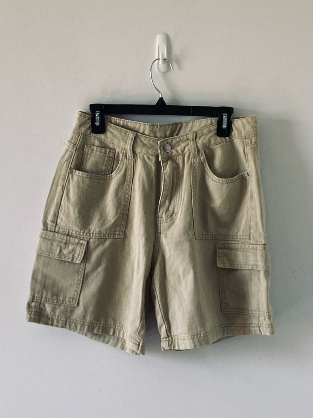 Women’s Khaki High Waisted Cargo Shorts Twill Utility Bermuda Gorpcore Size 30